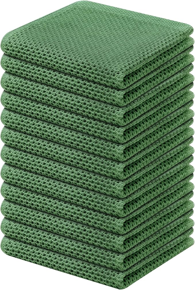 Kitinjoy 100% Cotton Kitchen Dish Cloths, 12 Pack Waffle Weave Ultra Soft by Kitinjoy