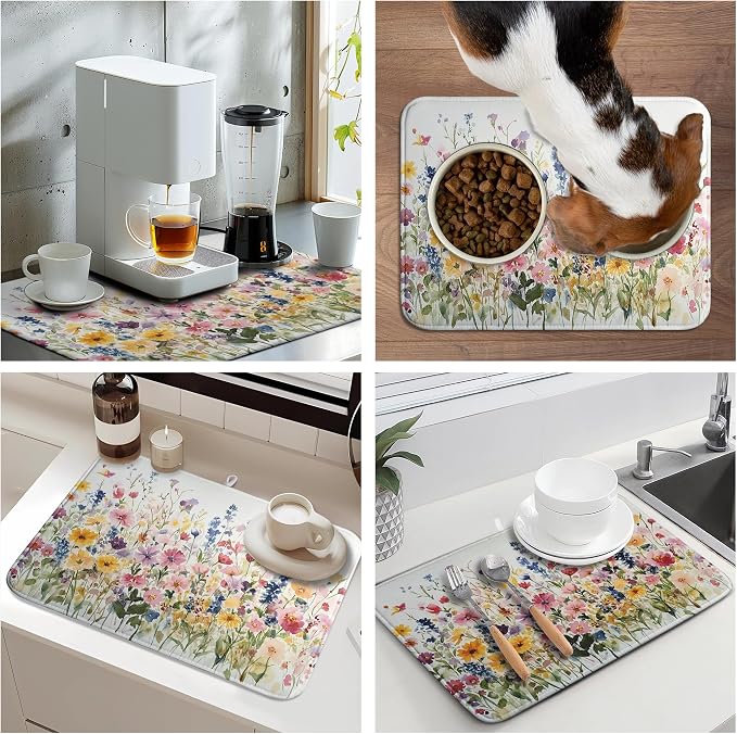 Spring Floral Dish Drying Mat for Kitchen Counter Summer Colorful Flower - Image 7