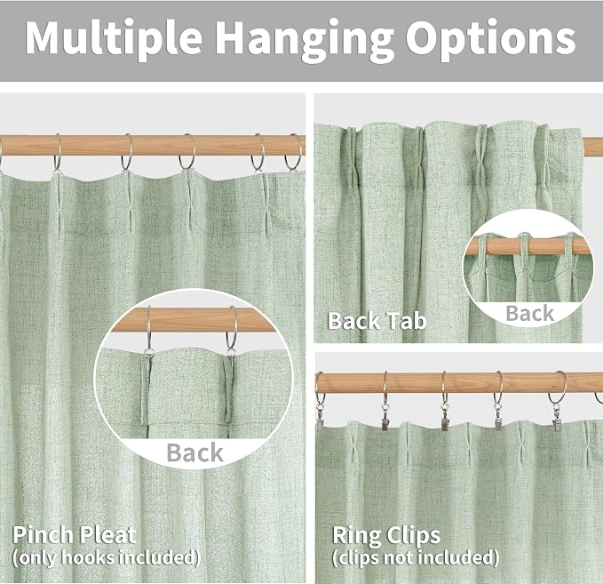 YoungsTex Sage Green Linen Curtains 90 Inch Length Living Room, Textured Semi - Image 5
