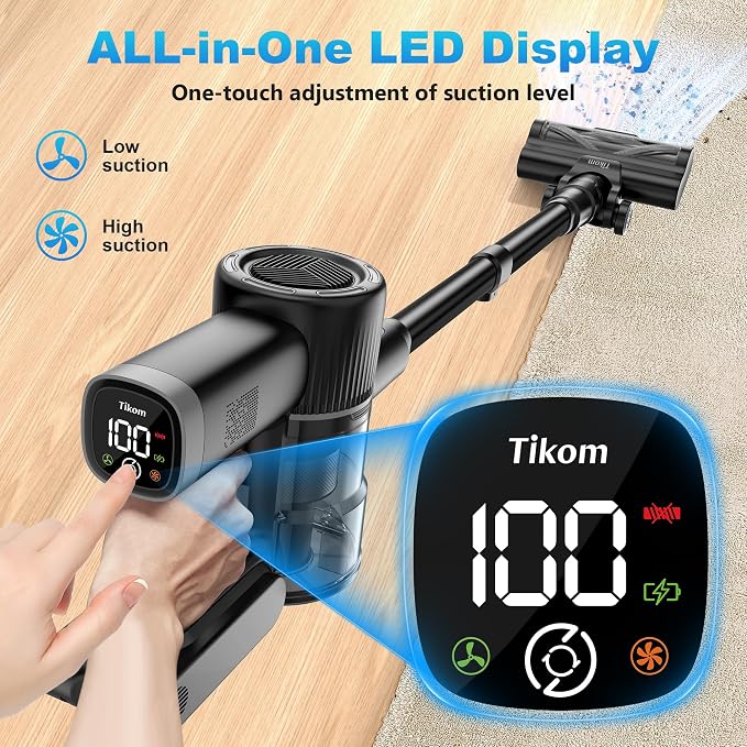 Tikom Cordless Vacuum Cleaner for Home, 40000Pa/450W Stick Vacuum - Image 4