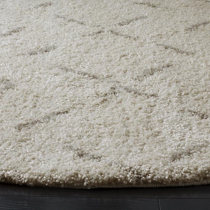 SAFAVIEH Arizona Shag Collection 5'1" Round Ivory/Beige ASG743A Moroccan Diamond Non-Shedding Living Room Bedroom Dining Room Entryway Plush 1.6-inch Thick Area Rug