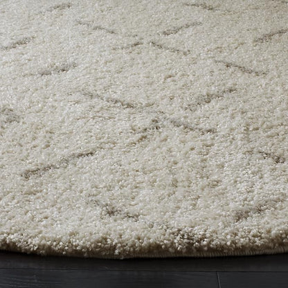 SAFAVIEH Arizona Shag Collection 5'1" Round Ivory/Beige ASG743A Moroccan Diamond Non-Shedding Living Room Bedroom Dining Room Entryway Plush 1.6-inch Thick Area Rug