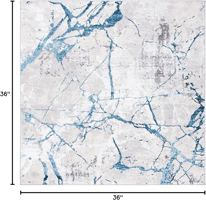 SAFAVIEH Amelia Collection Area Rug - 3' Square, Grey & Blue, Modern Abstract Design, Non-Shedding & Easy Care, Ideal for High Traffic Areas in Living Room, Bedroom (ALA293F)