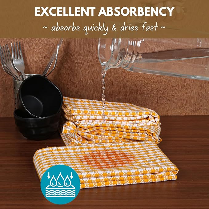 Native Fab 12 Pack Mini Check Yellow Kitchen Towels 16"x26" - Image 5