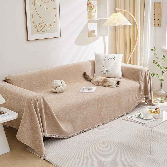 MEETSKY Couch Cover Sofa Covers for Sectional Sofa Universal Fit for Couch 2 Seat, Thick Washable Sofa Slipcover Large, 71"x 102", Khaki