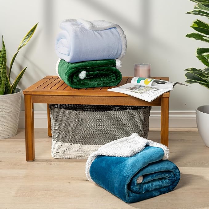 PAVILIA Sherpa Fleece Throw Blanket for Couch, Emerald Green, Plush Soft Fuzzy Sofa Blanket, Cozy Reversible Winter Throw for Women Men, 50x60 Inches