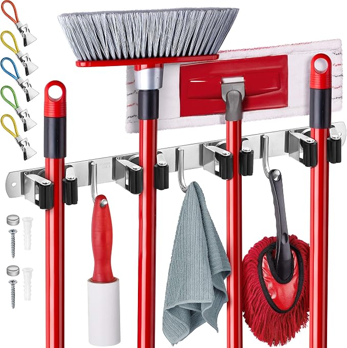 Mop and Broom Holder Wall Mount – Self-Adhesive Stainless Steel broom hanger by EFFEKTIVTOOLS