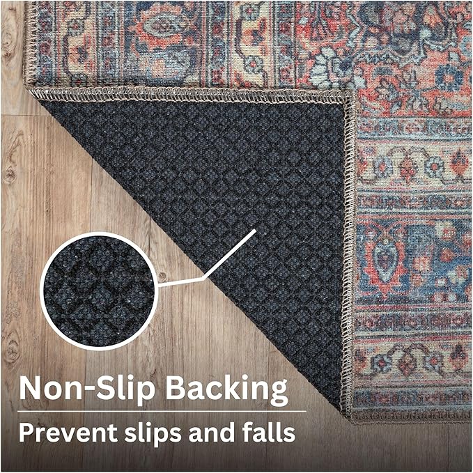 Bloom Rugs Washable Non-Slip 4' x 6' Rug - Multicolor Traditional Medallion Area Rug for Living Room, Bedroom, Dining Room, and Kitchen - Exact Size: 4' x 6'