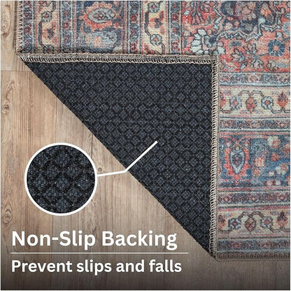 Bloom Rugs Washable Non-Slip 4' x 6' Rug - Multicolor Traditional Medallion Area Rug for Living Room, Bedroom, Dining Room, and Kitchen - Exact Size: 4' x 6'