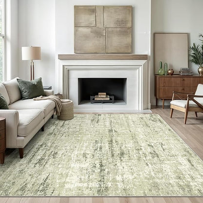 Valenrug Washable Rug 6x9 - Stain Resistant 6x9 Area Rugs for Living Room, Non Slip Backing Printed Rugs for Bedroom, Folable Machine Washable Area Rug(Green,6'x9')