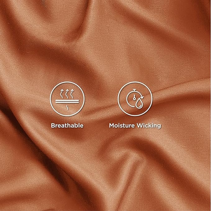 Bedsure Cooling Sheets Twin XL, Rayon Derived from Bamboo, Breathable & Soft Twin XL Sheet Sets, Deep Pocket Up to 16 Inches, Hotel Luxury Silky Dorm Bedding for Hot Sleepers, Burnt Orange