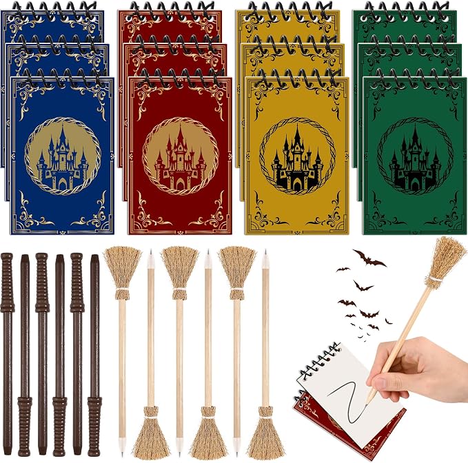 24 Pcs Magical Wizard Notepads Set Spiral Notebooks and Magic Wand Pencils by Sanixin