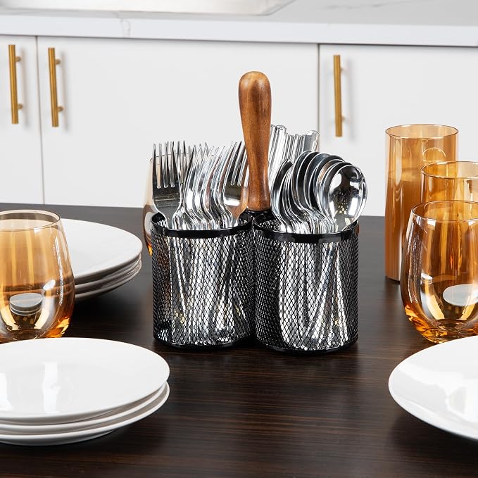 Mind Reader Utensil Holder, Cutlery Holder, Metal Mesh, 7.5"L x 7.5"W x 9.75"H - Image 4