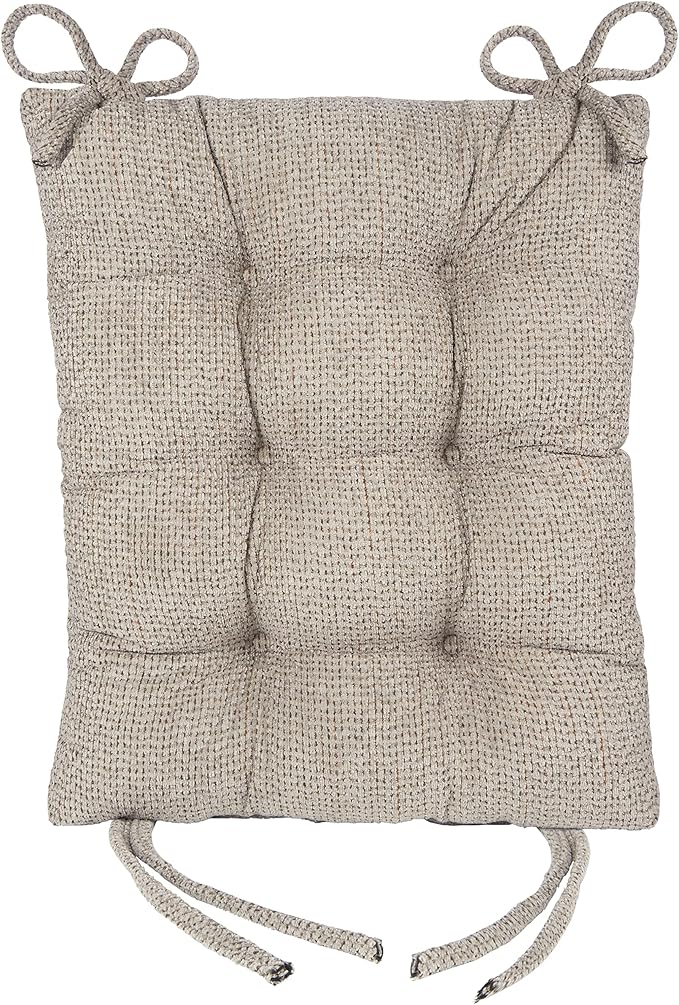 Klear Vu Omega Non-Slip Rocking Chair Cushion, Assembled in USA, Thick Tufted Design, Includes Seat Pad & Back Pillow with Ties, 17x17 Inches, 2-Piece Set, Tyson Graystone