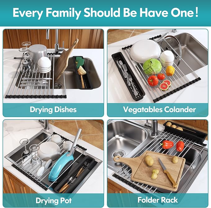 JASIWAY Roll Up Dish Drying Rack, Expandable Stainless Steel Portable Over The - Image 5