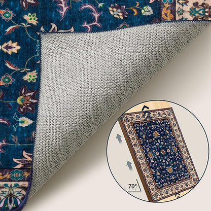 Tangspp Floral Washable Runner Rug, 2x5 Rug Runners for Hallways Non Slip, Vintage Boho Runner Rug for Entryway Indoor, Blue Print Carpet Runner, Soft Low Pile Runner for Kitchen Bedroom Navy Blue