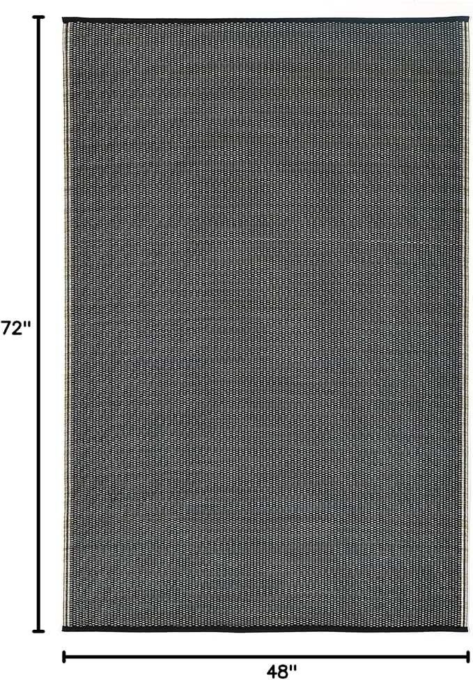 Fab Habitat Outdoor Rug - Waterproof, Fade Resistant, Crease-Free - Premium Recycled Plastic - Neutral Striped - Patio, Deck, Porch, Balcony, Laundry Room - Cancun Shadow - Sand & Black - 4 x 6 ft