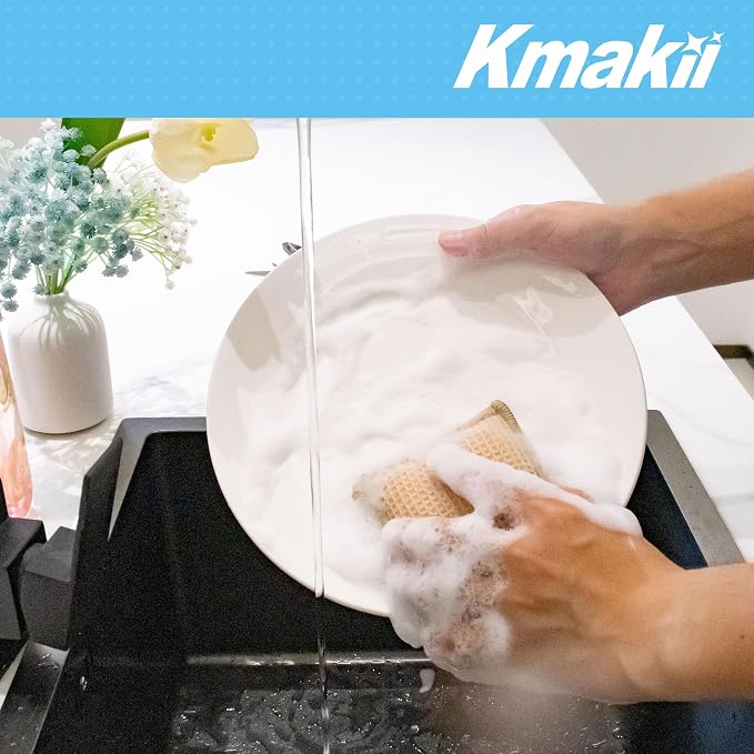 KMAKII Bamboo Kitchen Sponges Dish Sponges Natural Cleaning Sponges Beige 6 Pack - Image 7