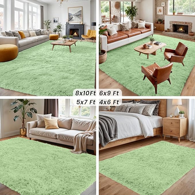 6x9 Area Rugs for Living Room Rug: Soft Fluffy Shag Mint Green Rugs for Bedroom, Non-Slip Large Fuzzy Plush Rug Indoor Floor Carpet for Nursery Kids Boys Girls Room, Dorms, Playroom, Modern Home Decor
