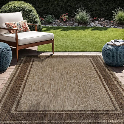 Beverly Rug Outdoor Rug 5x7 Modern Bordered Area Rugs for Indoor and Outdoor Patio Deck Porch Garden Waterproof Weather Sun Resistant Washable Outside Carpet (5 x 7 Jute)
