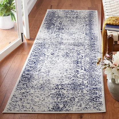 SAFAVIEH Adirondack Collection Runner Rug - 2'6" x 12', Ivory & Navy, Distressed Vintage Floral Design, Non-Shedding & Easy to Clean, Ideal for Living Room, Bedroom, Dining (ADR109M)