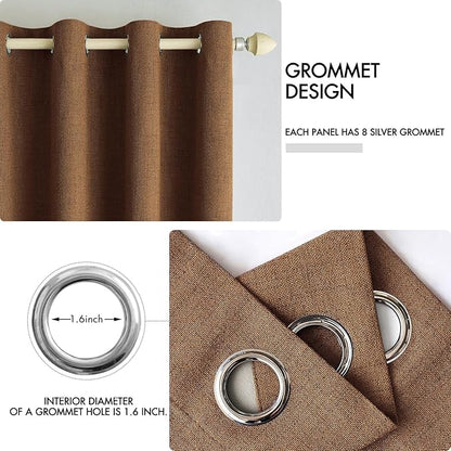 MIULEE 100% Blackout Linen Curtains for Bedroom Thermal Insulated Brown Grommet Room Darkening Curtains & Drapes Fall Decor for Living Room Nursery 52 x 108 Inch (2 Panels)
