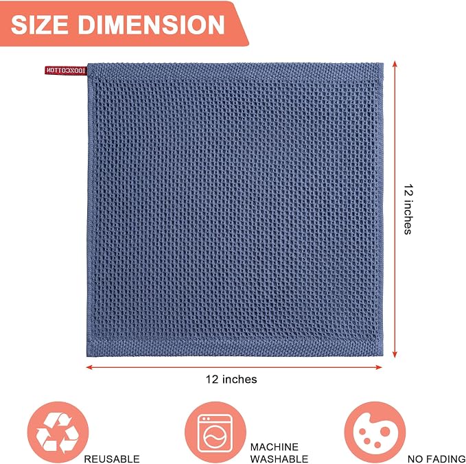 BOOMIBOO 8-Pack Kitchen Dish Cloths, 100% Cotton Waffle Weave, Ultra Soft - Image 2
