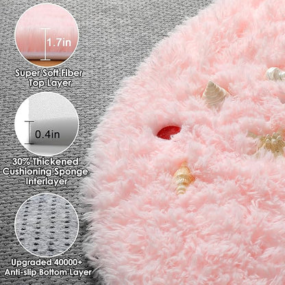 ONASAR Light Pink Round Area Rugs 6ft for Bedroom Living Room, Washable Fluffy Circle Rug for Kids Girls Boys Teen, Soft Plush Shaggy Carpet for Nursery Dorm Classroom Playroom Home Decor Aesthetic