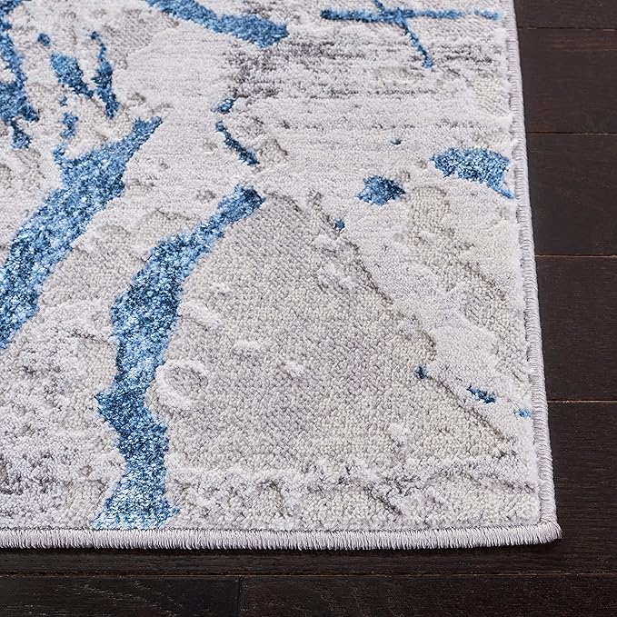 SAFAVIEH Amelia Collection Area Rug - 3' Square, Grey & Blue, Modern Abstract Design, Non-Shedding & Easy Care, Ideal for High Traffic Areas in Living Room, Bedroom (ALA293F)