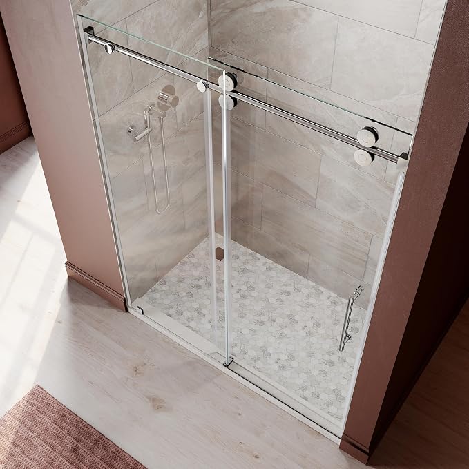 61-65 Inch x 76 Inch Sliding Frameless Shower Door, 3/8" Tempered Glass by UNIKOOSHOWERDOOR