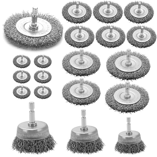 Wire Brush Set 20 Pcs, 1/4 Inch Hex Shank Wheel by Friendsofyourgarden
