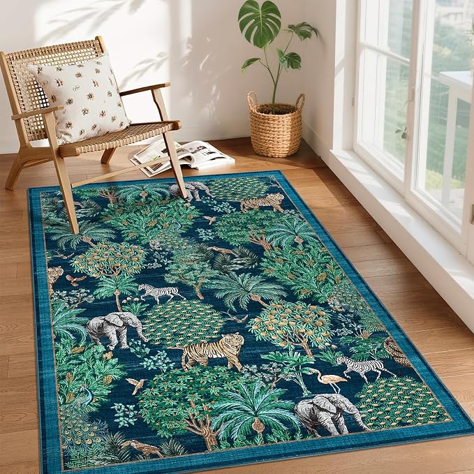 GarveeHome Jungle Animal Print Rug 4x6 Washable Area Rugs - Image 2