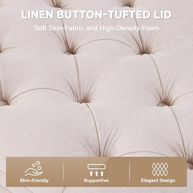 50" Storage Ottoman Bench, Tufted Ottoman - Image 6