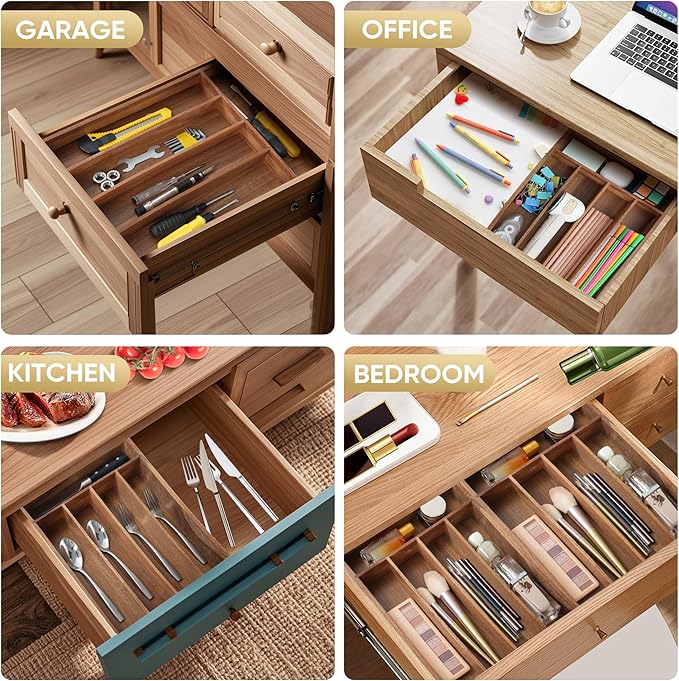 Silverware Organizer, 10 Inch Utensil Organizer Kitchen Drawer Organizer Acacia - Image 6