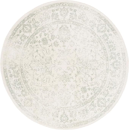 SAFAVIEH Adirondack Collection Area Rug - 4' Round, Ivory & Sage, Distressed Vintage Floral Design, Non-Shedding & Easy to Clean, Ideal for Living Room, Bedroom, Dining Space (ADR109V)