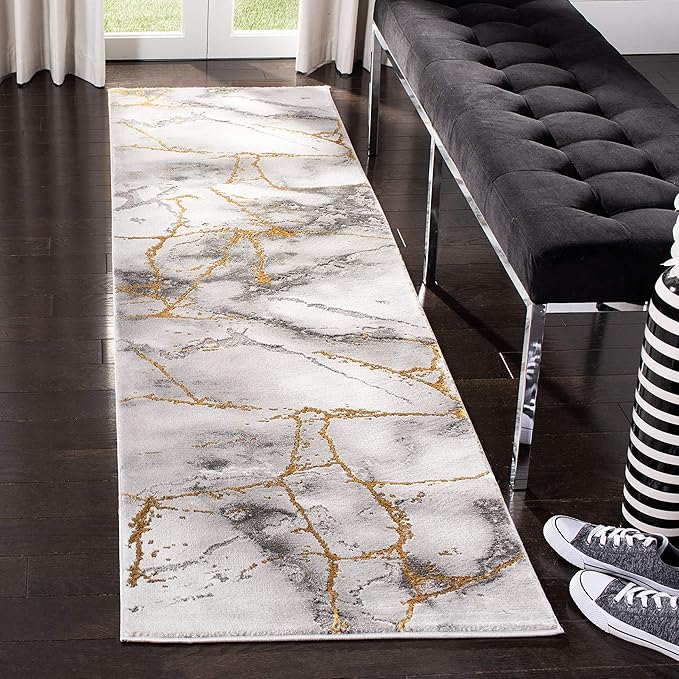 SAFAVIEH Craft Collection Runner Rug - 2'3" x 20', Grey & Gold, Modern Abstract Design, Non-Shedding & Easy Care, Ideal for High Traffic Areas in Living Room, Bedroom (CFT877F)