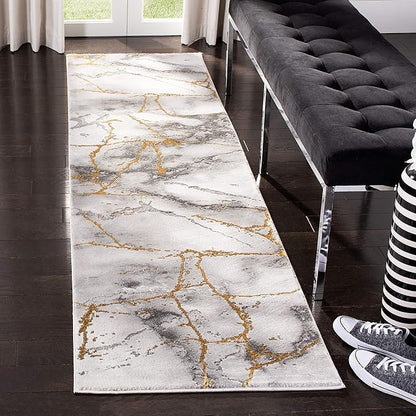 SAFAVIEH Craft Collection Runner Rug - 2'3" x 20', Grey & Gold, Modern Abstract Design, Non-Shedding & Easy Care, Ideal for High Traffic Areas in Living Room, Bedroom (CFT877F)