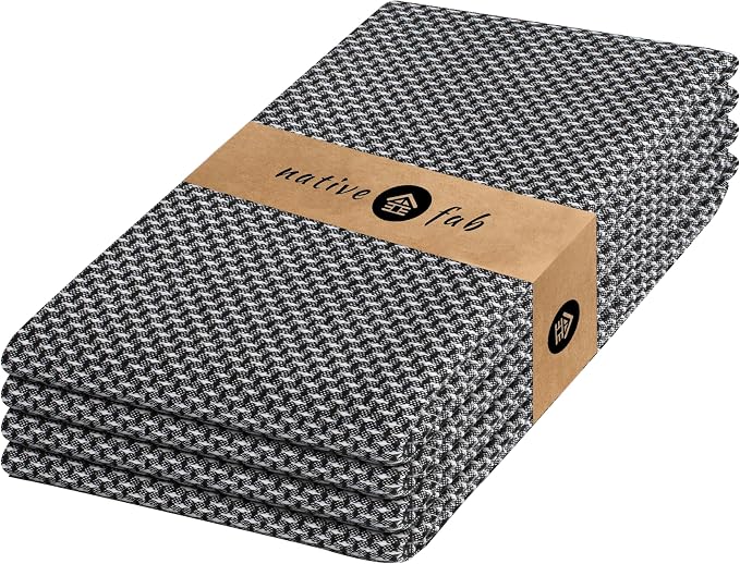 Native Fab 4 Pack Dotted Pattern Kitchen Dish Towels Cotton Super Absorbent by NativeFab