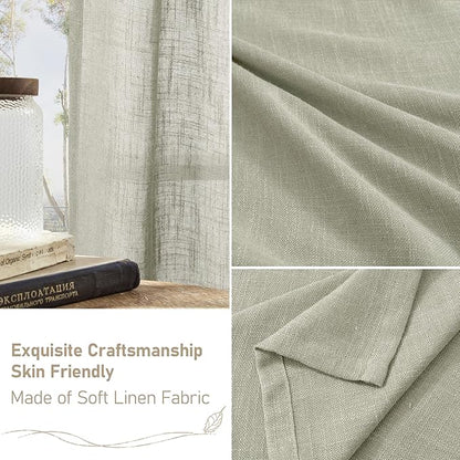 LAMIT Sheer Linen Curtains for Living Room, Back Tab and Rod Pocket Curtains Light Filtering Country Rustic Farmhouse Drapes for Bedroom/Farmhouse, 2 Panels, 52 x 102 Inch, Sage Grey