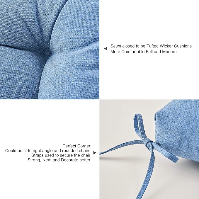 ARTPLAN Seat/Back Outdoor Chair Cushion,Set of 4 Patio Chair Cushion with Tie,Tufted Replacement for Patio Furniture,20x20x4 Inches,4 Count