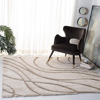SAFAVIEH Florida Shag Collection Area Rug - 6'7" Square, Cream & Beige, Non-Shedding & Easy Care, 1.2-inch Thick Ideal for High Traffic Areas in Living Room, Bedroom (SG471-1113)