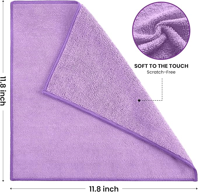 Microfiber Cleaning Cloth, 12 Pack Purple Cleaning Rags - Image 2