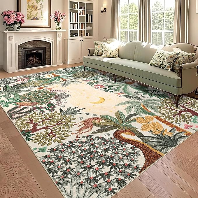 GarveeHome 6x9 Area Rug Jungle Beige Washable Rugs by GarveeHome