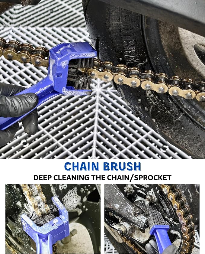 Motorcycle Cleaning Brush Kit 6 Pack, Easy Reach Brush, Chain Brush, Wool Wash - Image 6