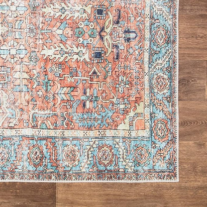 Bloom Rugs Washable Non-Slip 9' x 12' Rug - Orange/Blue Traditional Area Rug for Living Room, Bedroom, Dining Room, and Kitchen - Exact Size: 9' x 12'