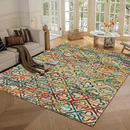 RUGSURE Washable Area Rugs, 9' x 12' - 1/6 Thick - Stain & Water Resistant Non-Slip - Perfect Resistant Rug for Living Room, Bedroom, Nursery, Pet & Child Friendly, Vibrant Colors Rugs, Multicolor
