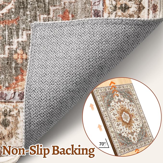 Tangsoo Vintage Rug 2x3 Washable for Entryway, Non Slip Small Area Rug, Indoor Front Door, Print Distressed Turmeric Door Mat Carpet, Soft Low Pile Rugs for Entrance Kitchen Bedroom Bathroom