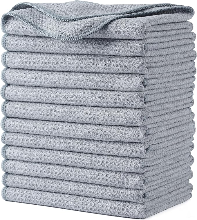 POLYTE Premium Microfiber Kitchen Dish Hand Towel Waffle Weave 12 Pack by Polyte