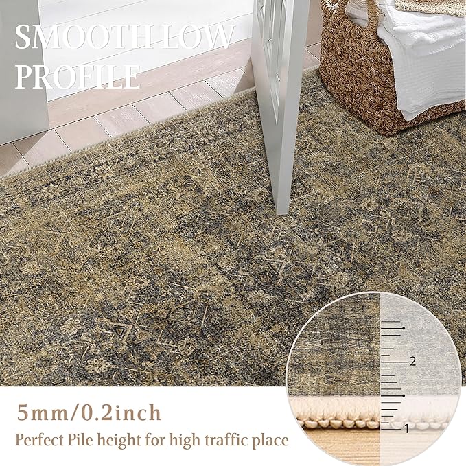 8x10 Brown Black Area Rug for Living Room Washable Vintage Distressed Carpet Large Bedroom Low Pile Non Slip Indoor Soft Retro Throw Accent Rug Office Kitchen Bathroom Dining Room