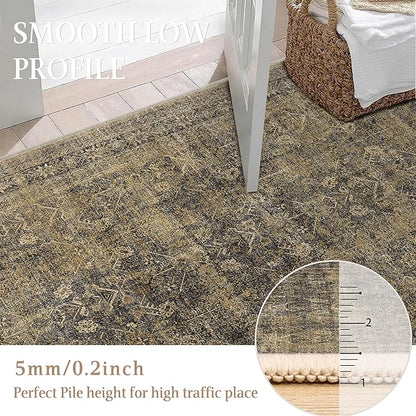 8x10 Brown Black Area Rug for Living Room Washable Vintage Distressed Carpet Large Bedroom Low Pile Non Slip Indoor Soft Retro Throw Accent Rug Office Kitchen Bathroom Dining Room